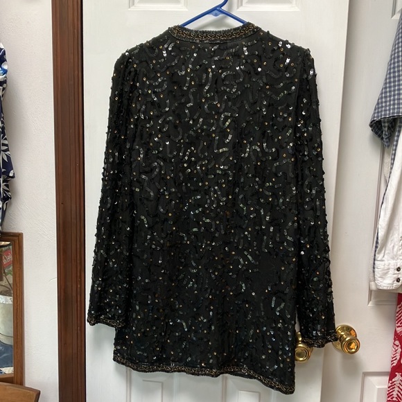 Sequins on 100percent silk shell, polyester liner. Sequins & beads-intricate. - Picture 3 of 6